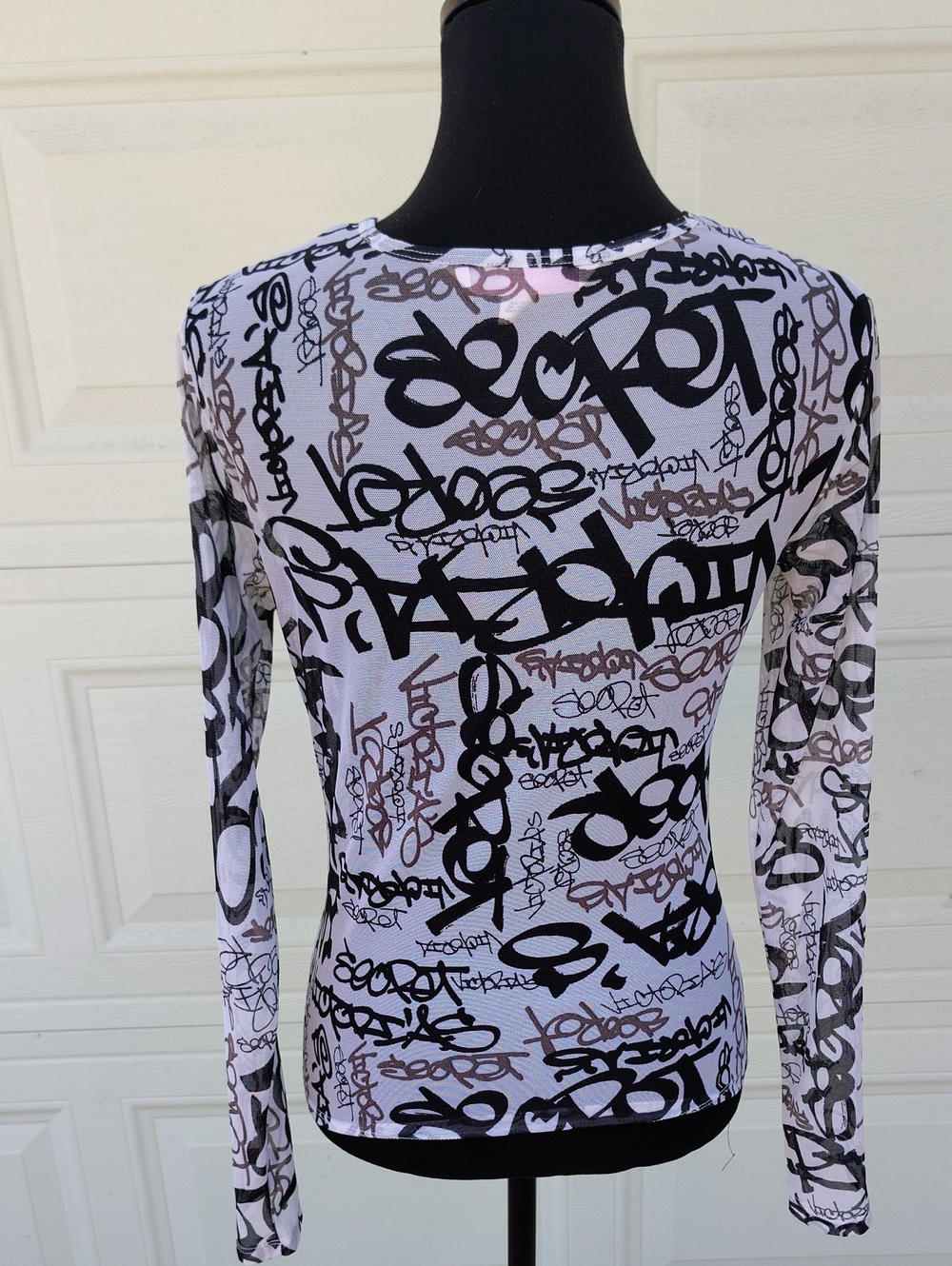 Vintage Victoria's Secret Mesh Fitted Long Sleeve Nylon Top Size S USA Logo Y2K - Picture 4 of 13